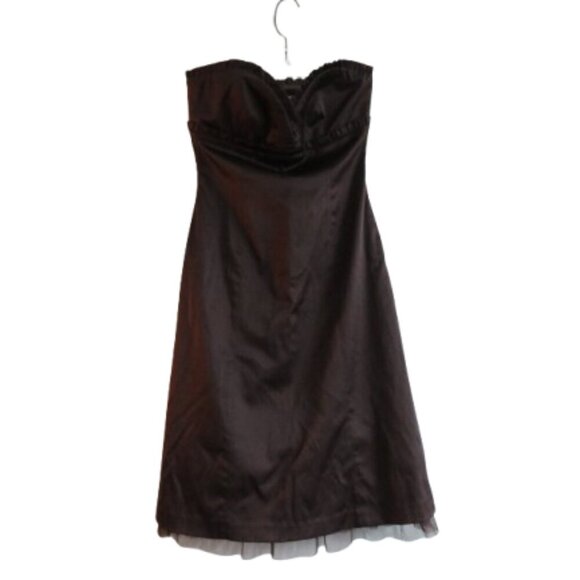 VINTAGE Y2K RW & CO Espresso Brown Satin Sweetheart Tulle Dress Goth - Size US 0 - Picture 1 of 15